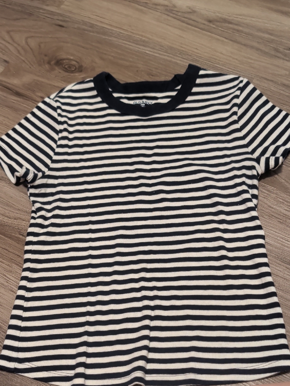 Women's Ribbed Snug Fit Tee - Navy And White Stripe